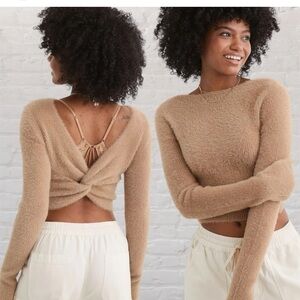 Aerie Off-Shoulder Twist Back Sweater - Brown